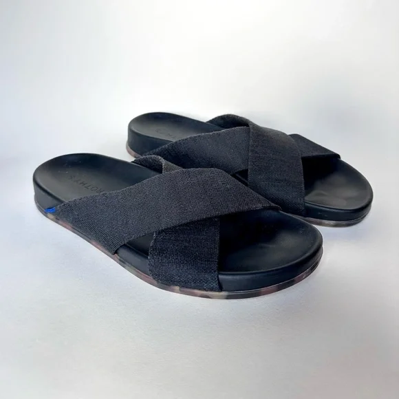 Rothy's Black the Weekend Slide Sandals in Size 10 with Tortoise Shell Sole - Picture 2 of 16
